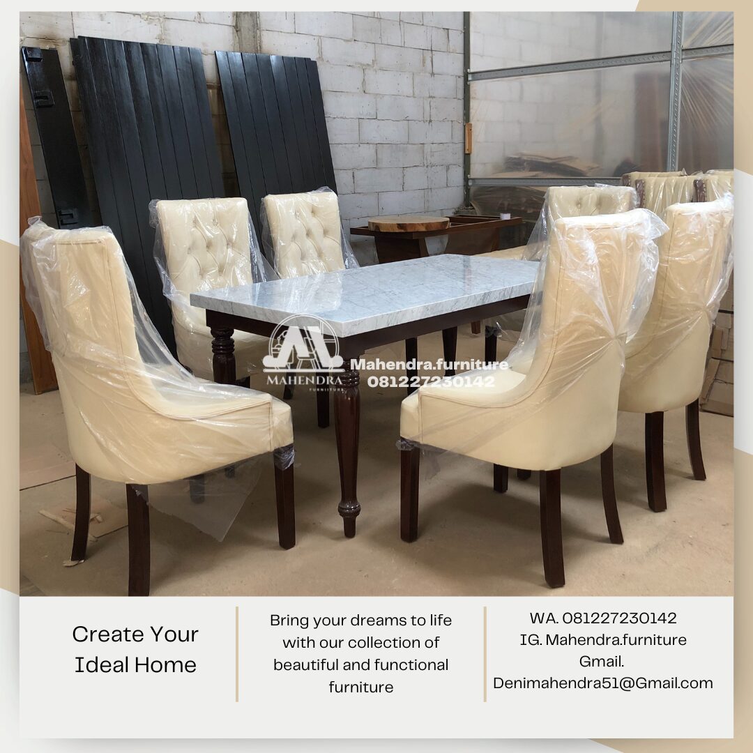 Set Meja Makan Marmer Carrara Italy 6 Kursi 180x90 Meja Marmer