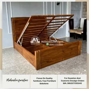 Dipan Tempat Tidur Jidrolik 160x200 Penyimpanan Rahasia Jati