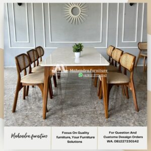 Set Meja Makan Maremr 6 Kursi Jati Modern Minimalis