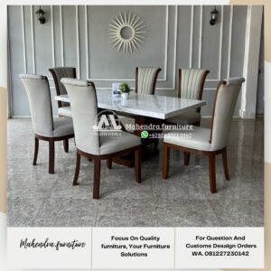 Set meja makan marmer putih 6 kursi meja makan marmer carrara