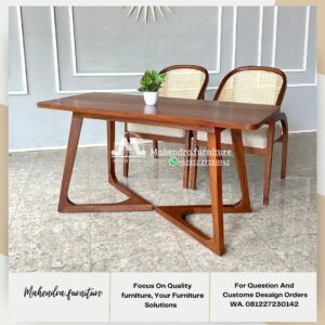 Set meja makan 2 kursi jati minimalis kursi makan sandaran rotan