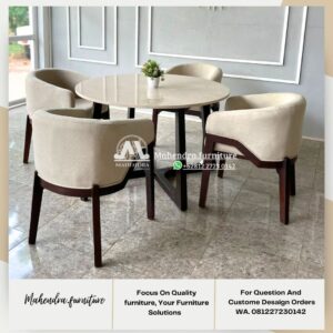 Set meja makan bundar 4 kursi jati meja makan marmer bundar