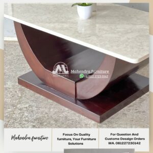 Meja Tamu Marmer Modern Kaki Lengkung Kayu Solid - Gambar 6