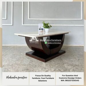 Meja Tamu Marmer Modern Kaki Lengkung Kayu Solid - Gambar 3