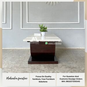 Meja Tamu Marmer Modern Kaki Lengkung Kayu Solid - Gambar 4