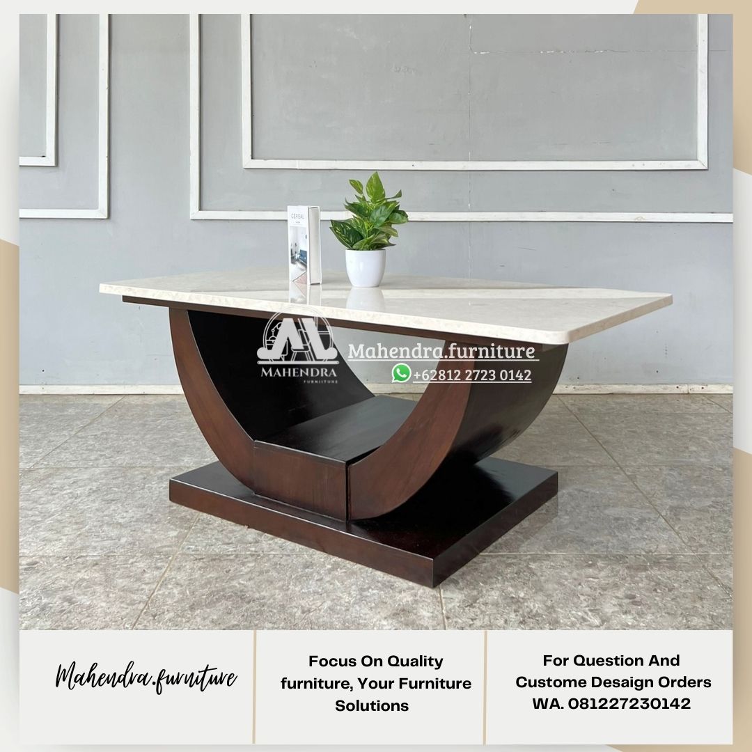 Meja Tamu Marmer Modern Kaki Lengkung Kayu Solid