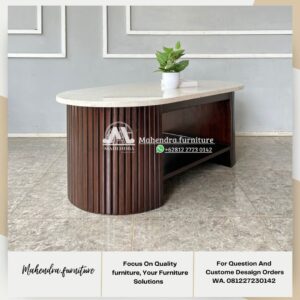 Meja Tamu Marmer Oval Minimalis dengan Rak Bawah - Gambar 3