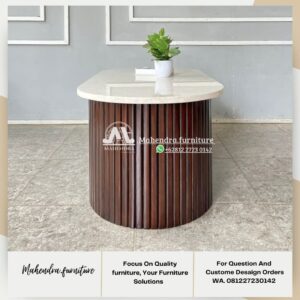 Meja Tamu Marmer Oval Minimalis dengan Rak Bawah - Gambar 4