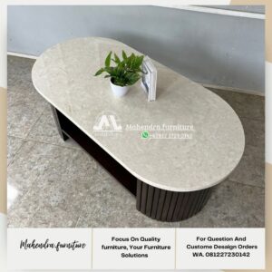 Meja Tamu Marmer Oval Minimalis dengan Rak Bawah - Gambar 6