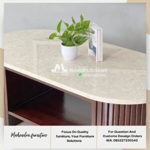 Meja Tamu Marmer Oval Minimalis dengan Rak Bawah - Gambar 7