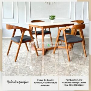 Set Meja Makan Marmer Minimalis 4 Kursi Jati Solid Modern - Gambar 5
