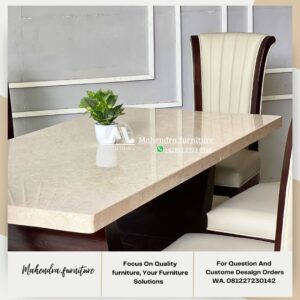 Set Meja Makan Marmer 6 Kursi Jati Klasik Mewah Jok Modern - Gambar 5