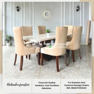Jual Set Meja Makan Mewah 6 Kursi Kayu Jati Top Marmer - Gambar 3