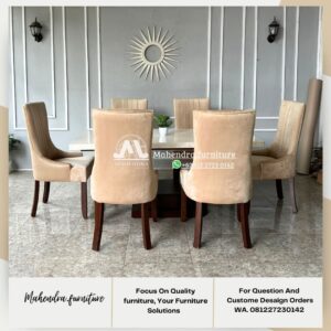 Jual Set Meja Makan Mewah 6 Kursi Kayu Jati Top Marmer - Gambar 4