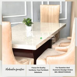 Jual Set Meja Makan Mewah 6 Kursi Kayu Jati Top Marmer - Gambar 5