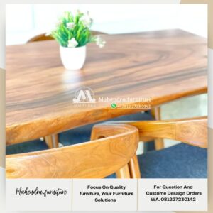 Set Meja Makan Trembesi Kayu Solid dengan 4 Kursi Jati - Gambar 6