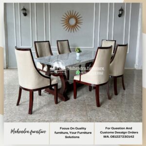 Set Meja Makan Marmer Modern 6 Kursi Mewah Jok Premium - Gambar 2