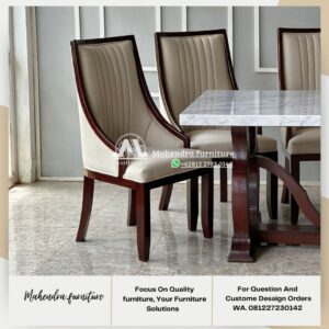 Set Meja Makan Marmer Modern 6 Kursi Mewah Jok Premium - Gambar 3