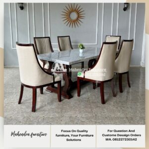 Set Meja Makan Marmer Modern 6 Kursi Mewah Jok Premium - Gambar 4