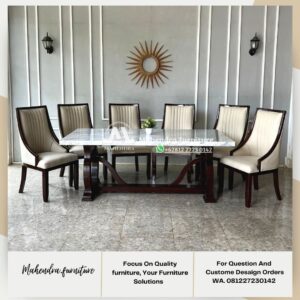 Set Meja Makan Marmer Modern 6 Kursi Mewah Jok Premium