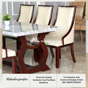 Set Meja Makan Marmer Modern 6 Kursi Mewah Jok Premium - Gambar 7