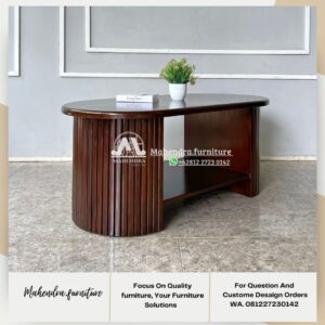 Meja Tamu Jati Minimalis Modern Oval Kayu Solid Premium - Gambar 2