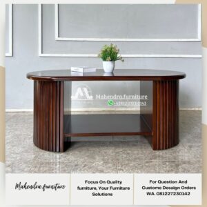 Meja Tamu Jati Minimalis Modern Oval Kayu Solid Premium - Gambar 3