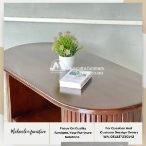 Meja Tamu Jati Minimalis Modern Oval Kayu Solid Premium - Gambar 4
