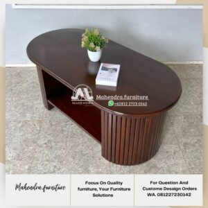 Meja Tamu Jati Minimalis Modern Oval Kayu Solid Premium - Gambar 5