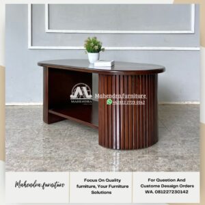 Meja Tamu Jati Minimalis Modern Oval Kayu Solid Premium