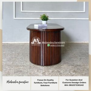 Meja Tamu Jati Minimalis Modern Oval Kayu Solid Premium - Gambar 7