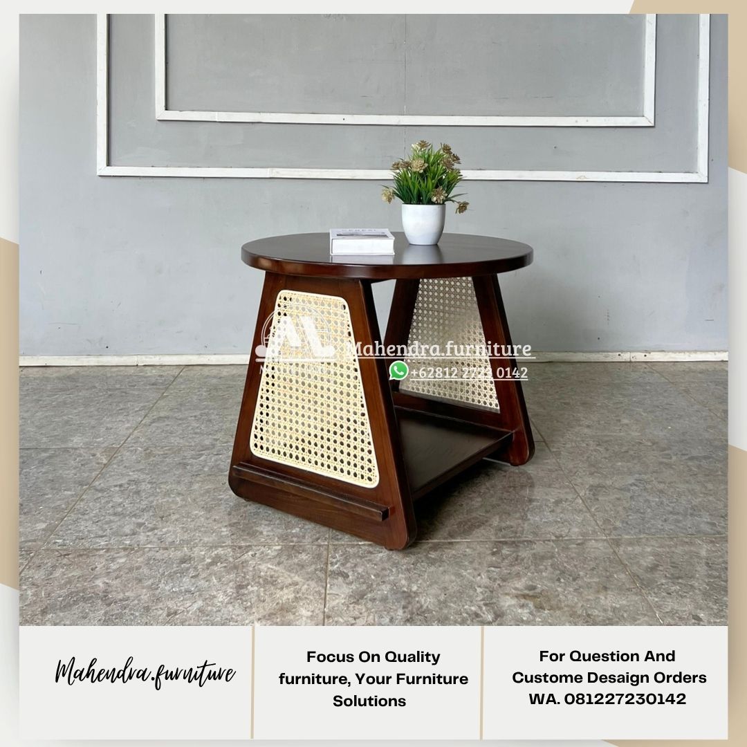 Meja Tamu Jati Minimalis Modern Rotan Meja Kopi Kayu Terbaru