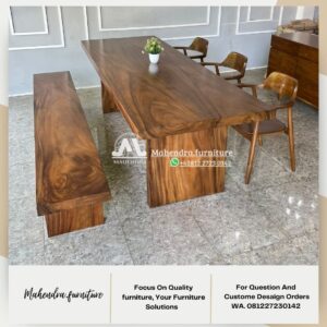 Set Meja Makan Trembesi Solid 3 Kursi Minimalis Modern - Gambar 3