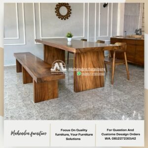 Set Meja Makan Trembesi Solid 3 Kursi Minimalis Modern - Gambar 2