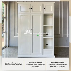 Lemari Pakaian 3 Pintu Duco Putih Minimalis Dengan Rak Terbuka - Gambar 3