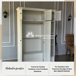 Lemari Pakaian 3 Pintu Duco Putih Minimalis Dengan Rak Terbuka - Gambar 7