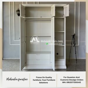 Lemari Pakaian 3 Pintu Duco Putih Minimalis Dengan Rak Terbuka - Gambar 6