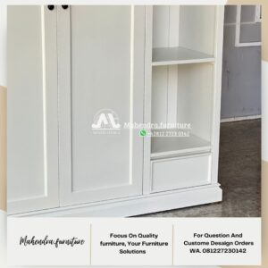 Lemari Pakaian 3 Pintu Duco Putih Minimalis Dengan Rak Terbuka - Gambar 5