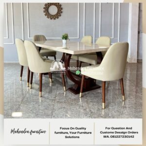 Set Meja Makan Marmer 6 Kursi Minimalis Modern Premium