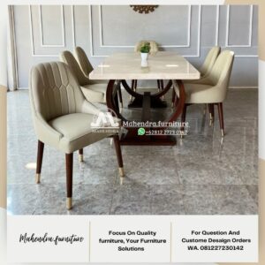 Set Meja Makan Marmer 6 Kursi Minimalis Modern Premium - Gambar 2