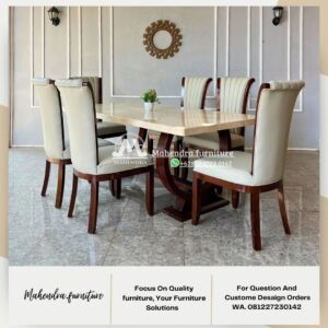 Meja Makan Marmer 6 Kursi Jok Elegant Furniture Jepara - Gambar 2