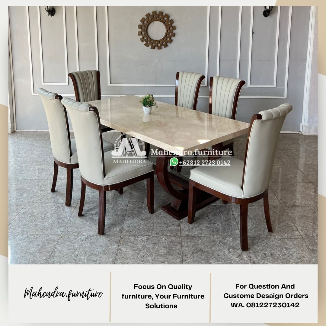 Meja Makan Marmer 6 Kursi Jok Elegant Furniture Jepara