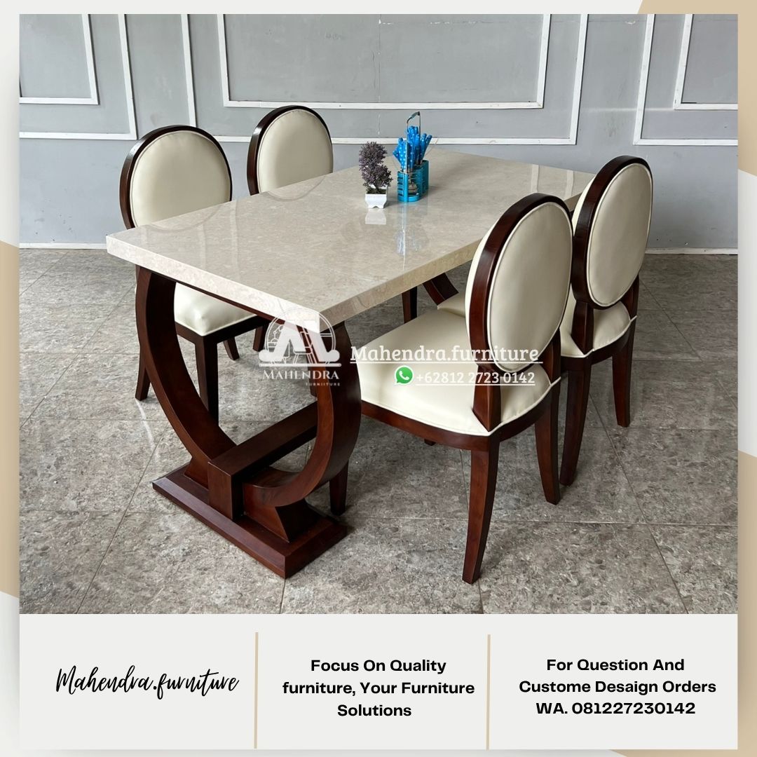 Set Meja Makan Marmer Custom 4 Kursi Jok Premium
