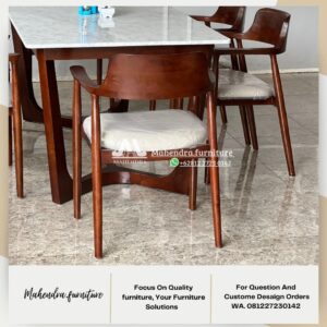 Set Meja Makan Marmer Putih 6 Kursi Kayu Jati Minimalis Modern - Gambar 8