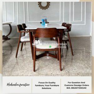 Set Meja Makan Marmer Putih 6 Kursi Kayu Jati Minimalis Modern - Gambar 7