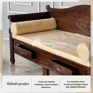 Bangku Sofa Daybed Kayu Jati Ukir Klasik dengan 2 Laci - Gambar 4