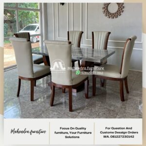Meja Makan Marmer 6 Kursi Granit Viscon Premium Elegan - Gambar 3