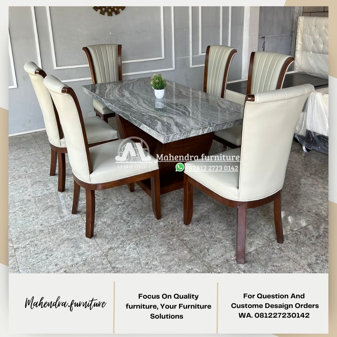 Meja Makan Marmer 6 Kursi Granit Viscon Premium Elegan