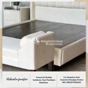 Set Dipan Tempat Tidur Modern Putih Headboard Lembut+2 Nakas - Gambar 7