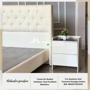 Set Dipan Tempat Tidur Modern Putih Headboard Lembut+2 Nakas - Gambar 8